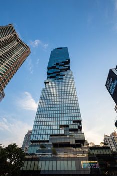 BANGKOK, THAILAND - APRIL 30, 2022: Mahanakorn sky scraper the higher modern building landmark with Sathorn Square commercial office and W hotel at Sathorn bussiness center of Bangkok city