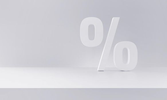 Percent discount symbol white background. Sale and shopping concept. 3d rendering.