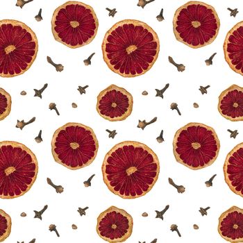 Christmas spiced hot wine seamless pattern, watercolor on a white background, clipping path included