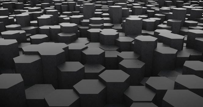 Minimalist background with black hexagonal. 3d illustration.