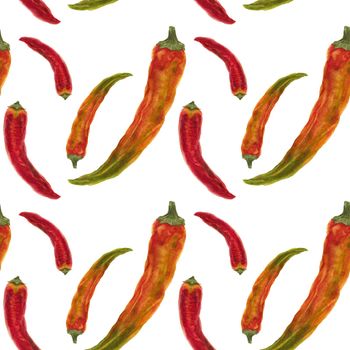 Red and orange chili peppers seamless pattern with clipping path