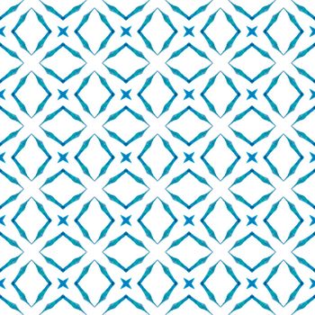 Chevron watercolor pattern. Blue delicate boho chic summer design. Green geometric chevron watercolor border. Textile ready pleasing print, swimwear fabric, wallpaper, wrapping.