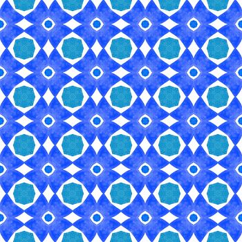 Textile ready breathtaking print, swimwear fabric, wallpaper, wrapping. Blue splendid boho chic summer design. Medallion seamless pattern. Watercolor medallion seamless border.