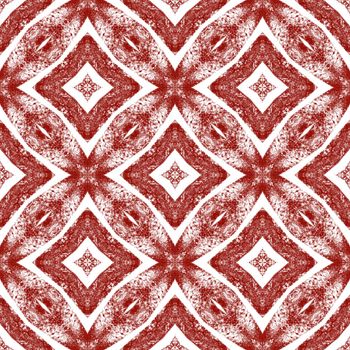 Ethnic hand painted pattern. Wine red symmetrical kaleidoscope background. Textile ready fascinating print, swimwear fabric, wallpaper, wrapping. Summer dress ethnic hand painted tile.