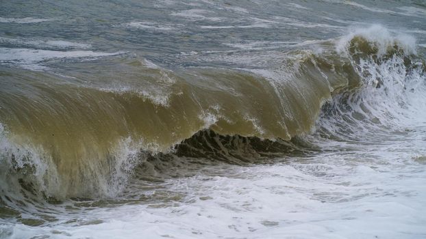 The Black Sea is stormy. Large sea wave. The sea is stormy. Cold stormy Black Sea coast, Georgia.