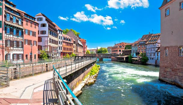 Town of Strasbourg canal and historic architecture in historic Little French quarters, Alsace region of France