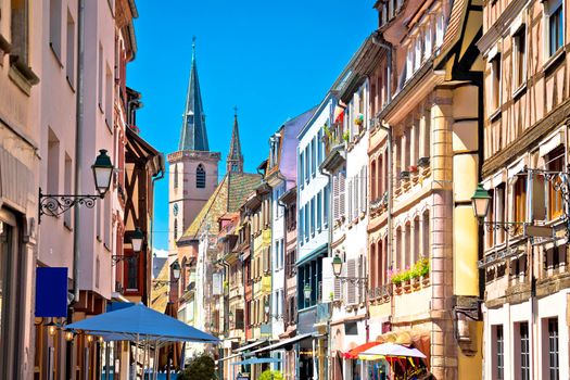 Colorful street of historic city center of Strasbourg, Alsace region of France