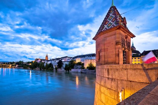 Basel middle bridge and historic architecture evening view, Switzerland