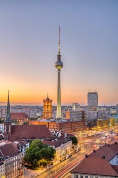 The famous TV Tower and downtown Berlin after sunset