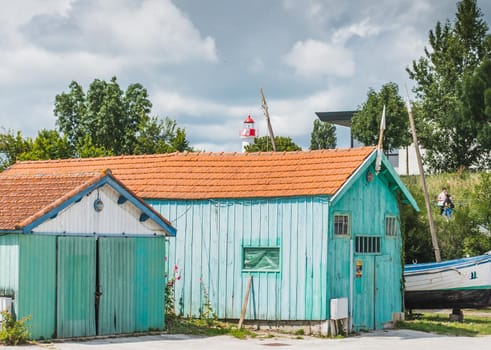 Colorful cabins on the harbor of Château d'Oléron, on the island of Oléron in France