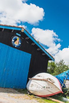 Colorful cabins on the harbor of Château d'Oléron, on the island of Oléron in France