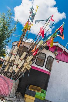 Colorful cabins on the harbor of Château d'Oléron, on the island of Oléron in France