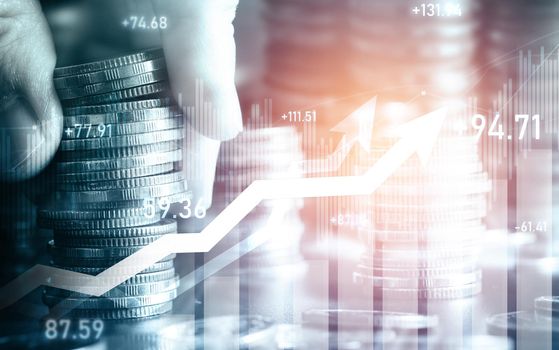 Finance and money technology background concept of business prosperity and asset management . Creative graphic show economy and financial growth by investment in valuable asset to gain wealth profit .