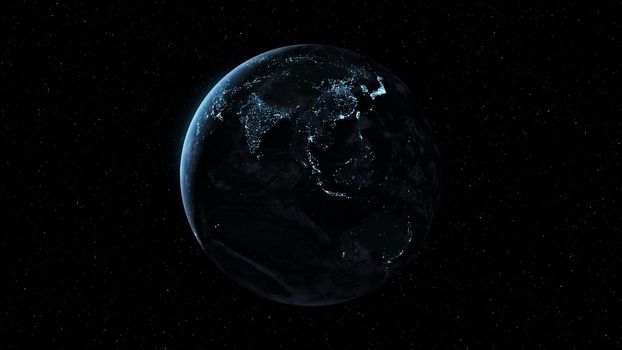 Planet earth with realistic geography surface and orbital 3D cloud atmosphere . Outer space view of world globe sphere of continents . 3D rendering graphic . Elements of this image furnished by NASA .