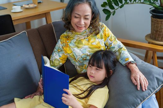 Asian portrait, grandchild granddaughter grandma grandmother and granddaughter happily join in activities to enhance skills for grandchildren.