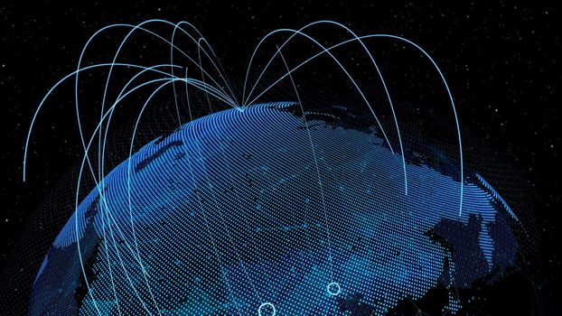 Global network and internet connection in orbital earth globe . Concept of wireless digital connection and internet of things in futuristic 3D rendering . Elements of this Image Furnished By NASA .