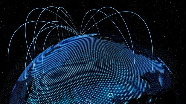 Global network and internet connection in orbital earth globe . Concept of wireless digital connection and internet of things in futuristic 3D rendering . Elements of this Image Furnished By NASA .