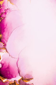 Pink gold abstract background of marble liquid ink art painting on paper . Image of original artwork watercolor alcohol ink paint on high quality paper texture .