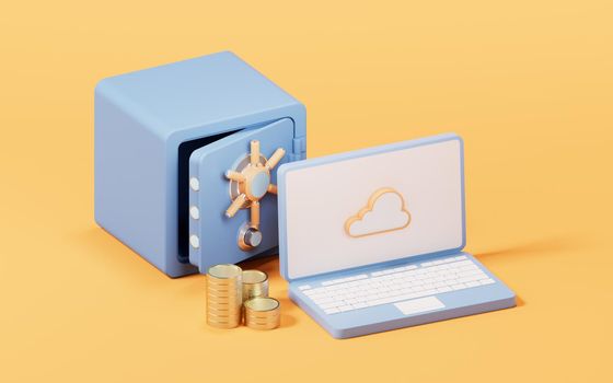 Cloud computing with safety box, 3d rendering. Computer digital drawing.
