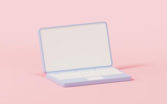 Laptop with blank screen, 3d rendering. Computer digital drawing.