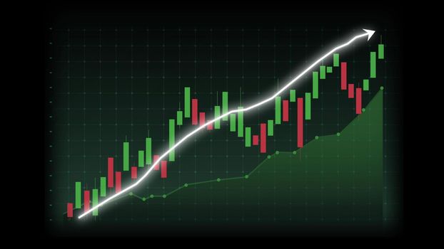 Business growth concept in allusive graph chart showing marketing sales profit increasing to future target . Excellent financial status of corporate business rise up . Finance and money 3D rendering .