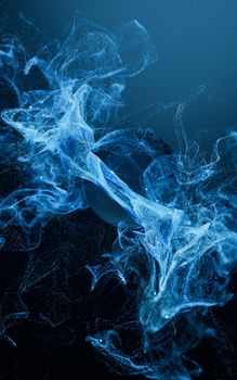 Flowing particles with smoke shape, 3d rendering. Computer digital drawing.
