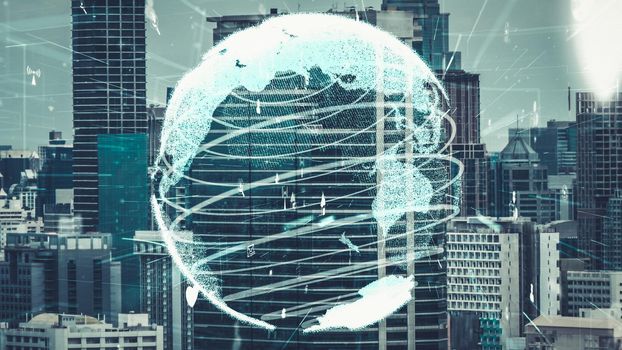 Global connection and the internet network alteration in smart city . Concept of future wireless digital connecting and social media networking .