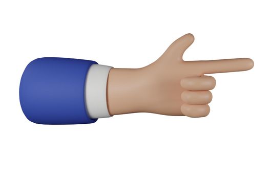 3D Cartoon businessman character hand show direction isolated on white background. Hand gesture friendly funny style. 3d rendering.