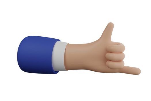 3D Cartoon businessman character hand isolated on white background. Hand gesture friendly funny style. 3d rendering.