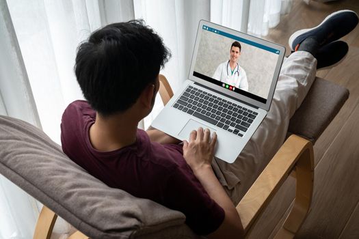 Doctor video call online by modish telemedicine software application for virtual meeting with patient