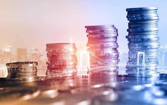 Finance and money technology background concept of business prosperity and asset management . Creative graphic show economy and financial growth by investment in valuable asset to gain wealth profit .