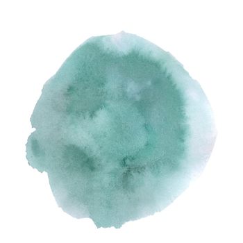 Abstract green watercolor hand painted texture isolated on white. Round empty template