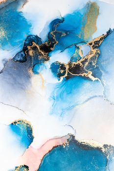 Luxury blue abstract background of marble liquid ink art painting on paper . Image of original artwork watercolor alcohol ink paint on high quality paper texture .