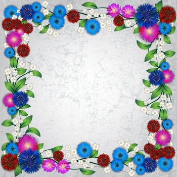 abstract floral ornament width cornflowers on white background