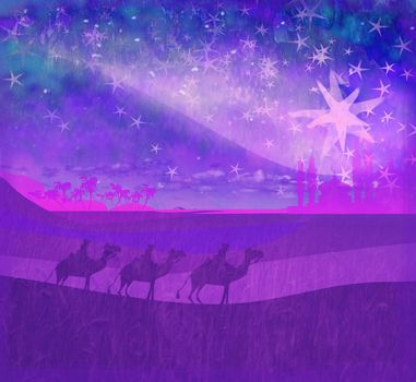 Classic three magic scene and shining star of Bethlehem