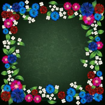 abstract floral ornament width cornflowers on green background