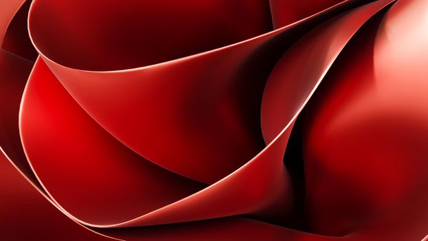 Luxury red background with drapery, pleated fabric. Metallic rose abstract flower fashion wallpaper with wavy layers, 3d rendering