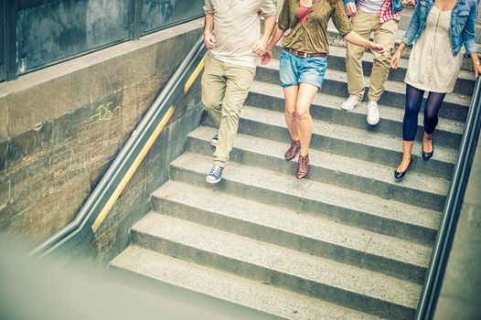 People in the subway stairs