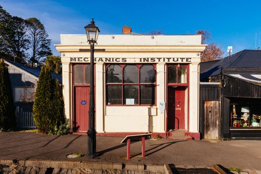 Malmsbury, Australia - June 19 2022: Malmsbury Mechanics Institute on a sunny winter's morning in Victoria, Australia