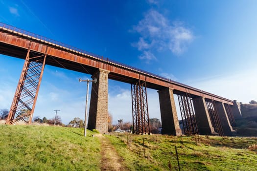A 19th century viaduct in Taradale, Victoria, Australia on a clear spring day.