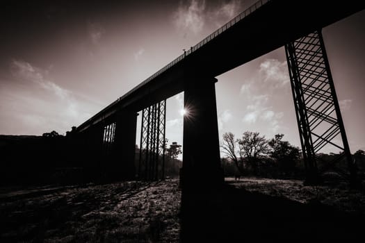 A 19th century viaduct in Taradale, Victoria, Australia on a clear spring day.