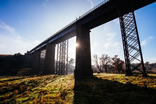 A 19th century viaduct in Taradale, Victoria, Australia on a clear spring day.
