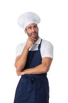 Chef cook thinking isolated over white background