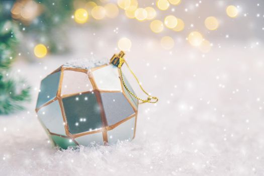 Merry Christmas Holidays greeting card background. Selective focus. nature.