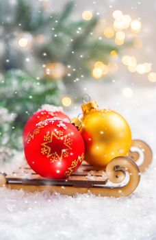 Merry Christmas Holidays greeting card background. Selective focus. nature.
