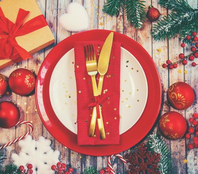 Christmas table. Holiday dinner concept. Selective focus beautiful