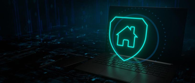 Home protection technology shield banner background 3D Illustration