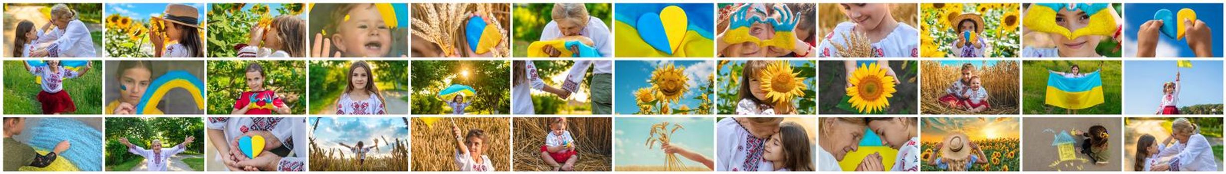 Collage of photos on the theme of Ukraine. Selective focus. child.