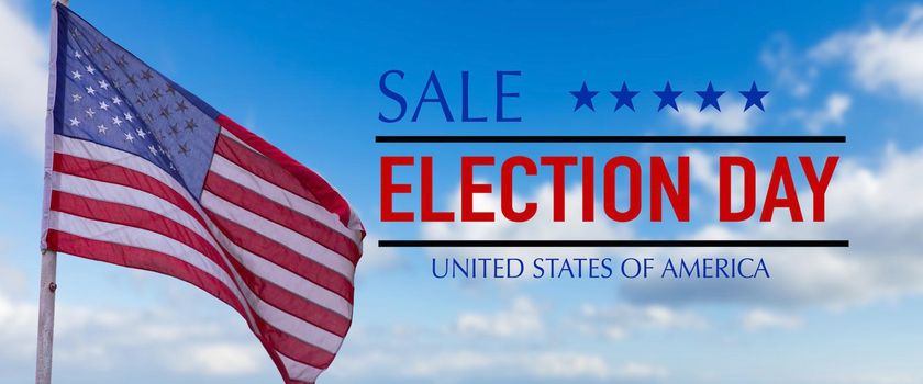 National holidays of United States of America. election day sale with flag of the USA on blue background. Concept of holiday shopping