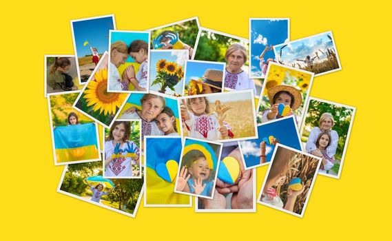 Collage of photos on the theme of Ukraine. Selective focus. child.